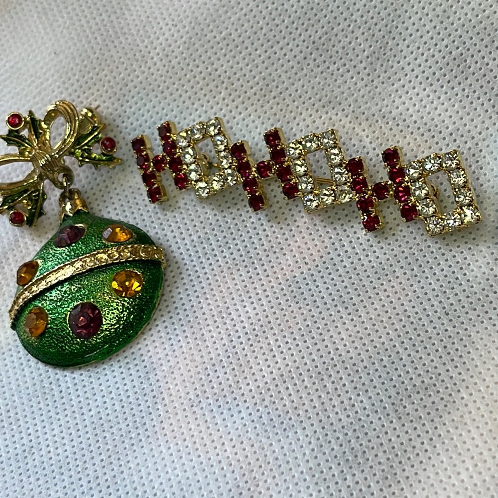 Lot of two Vintage Rhinestone Christmas Brooches